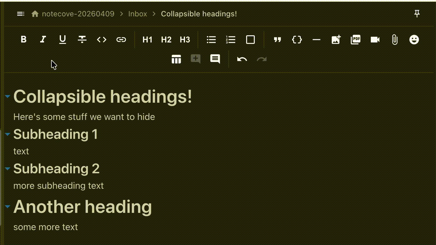 Collapsible headings