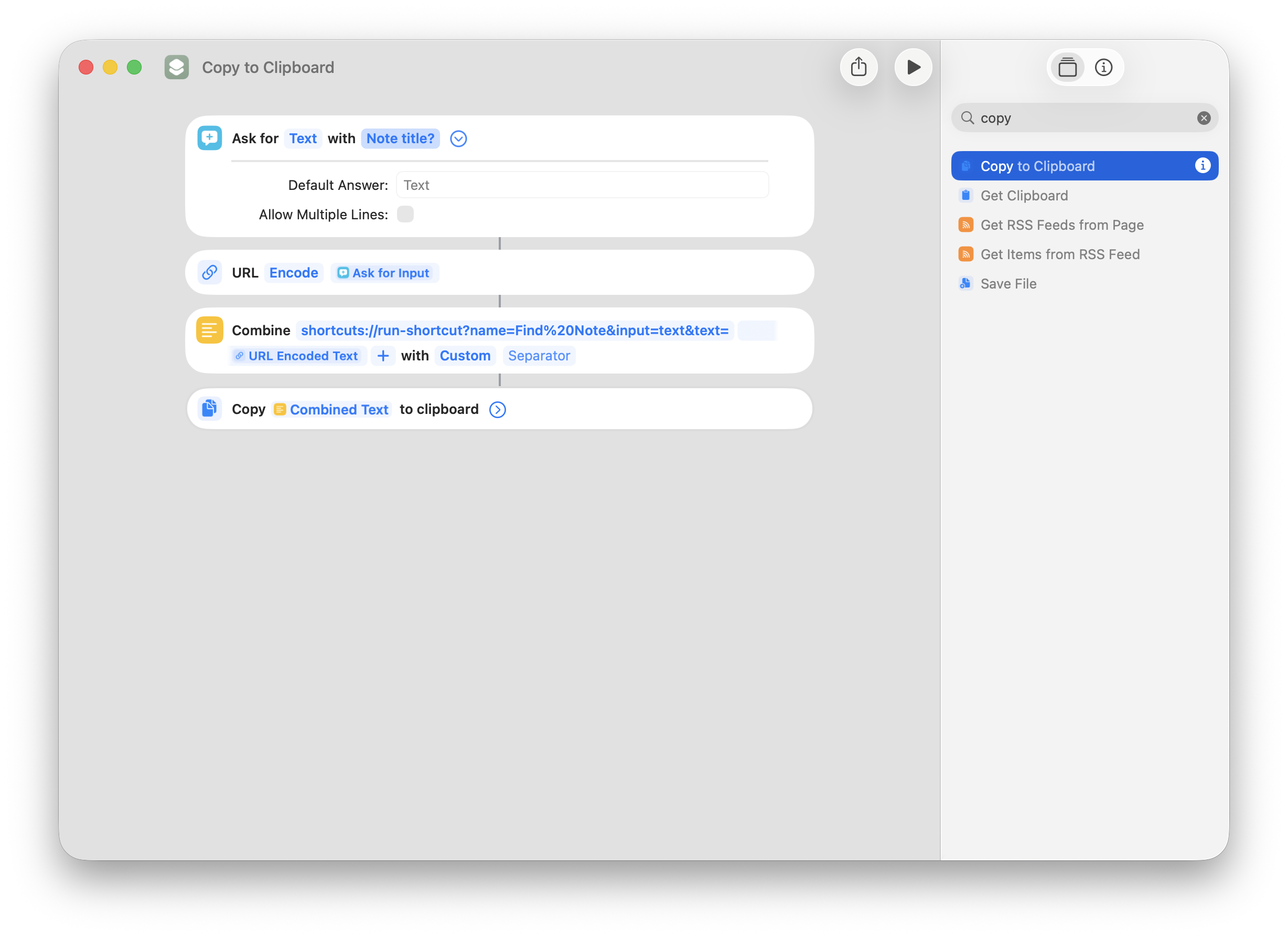 Copy to Clipboard action