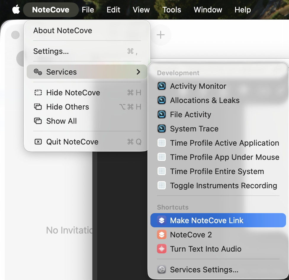 Make NoteCove Link in the Services menu